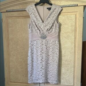 Jessica Howard Blush Lace Midi Dress with Embellished Waist